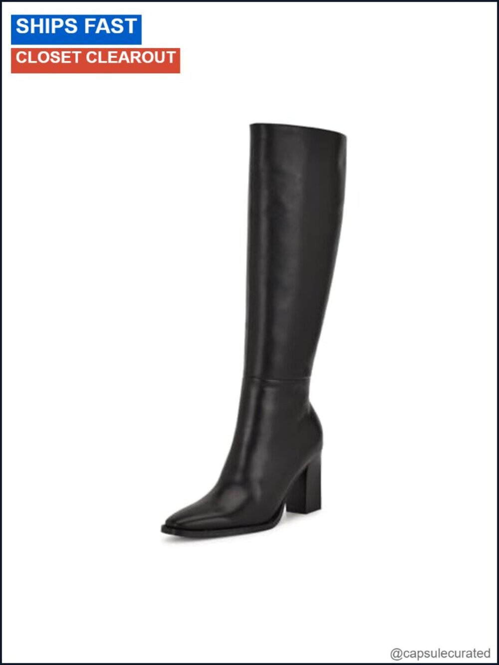 Nine West Zazz Wide Calf Leather Knee-High Boots Block Heel Square Toe